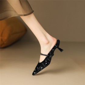 Mit 5 cm Niedriger Absatz Stilettos Glitzernden Ballschuhe Glitzer Kitten Heel Spitz Schlupfschuh Sandaletten Mules