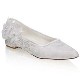 Chaussure Mariée Bout Pointu Chaussures Pour Femme Belle Fleurs Confortables Appliques Dentelle Plates