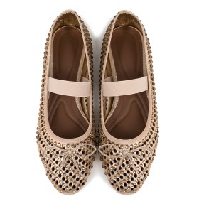 Party Shoes Flats Comfort Metallic With Bowknot Beautiful Faux Leather Round Toe Rhinestones