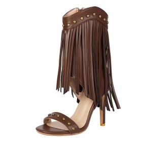 10 cm Tacco Alto Tacchi A Spillo Classiche Cerniera Stivaletti Estivi Stivaletti Donna Con Borchie Con Piume