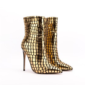 Mode Stiefeletten Gefütterte Herbst Goldene Winter Lederimitat Stilettos High Heel Abendschuhe