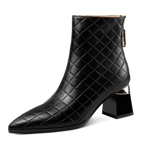 Patent Leather Comfort Elegant Block Heels Chunky Heel Fur Lined 2022 Quilted 6 cm Heel Business Casual Leather Booties