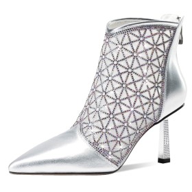 Stilettos Mellanhög Klack Stövletter Silvriga Glittriga Eleganta Metallic