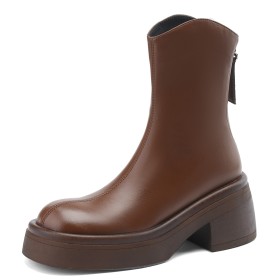 Comfortable Block Heels Thick Heel Ankle Boots Fur Lined Platform Vintage Leather 6 cm Heel Casual
