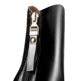 Booties For Women Leather High Heels Cowboy Fur Lined Block Heels