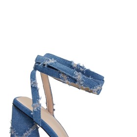 Slate Blue High Heel Jeans Lace Up Fashion Sandals Chunky Block Heels