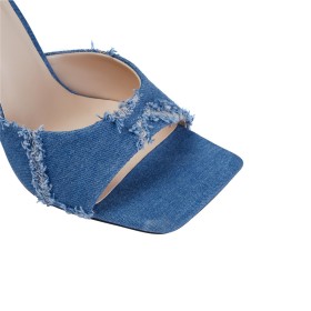 Blokhakken Going Out Highheel Enkelbandje Denim Sandalette