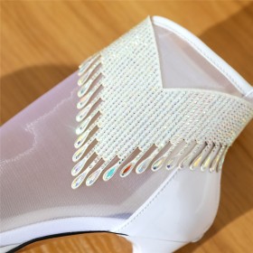 Business Casual Sparkly Rhinestones Sandal Boots Elegant High Heel Formal Dress Shoes Leather Tulle Booties For Women Patent