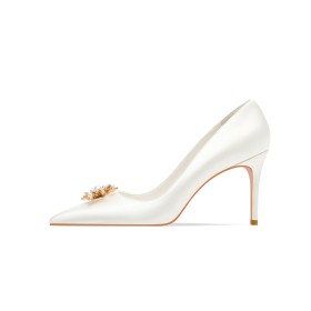 Blanche Fleur Chaussures Pour Femme Perlé Talon Aiguille Talon Haut 8 cm Chaussure Mariée Chaussure De Soirée Escarpins