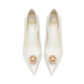 Blanche Fleur Chaussures Pour Femme Perlé Talon Aiguille Talon Haut 8 cm Chaussure Mariée Chaussure De Soirée Escarpins
