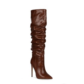 Classic Fur Lined Tall Boot Slouch 2022 Stilettos Knee High Boot Brown 12 cm High Heels