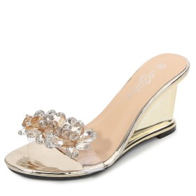 Ankle Wrap Mules Sparkly With Crystal Sandals Metallic Casual Going Out Footwear High Heels Beach Wedge Fashion