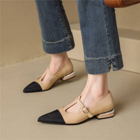 Chunky Heel Leather Ankle Strap Belt Buckle Patent Leather Pearl Comfortable Elegant 1 inch Low Heels Casual Block Heels