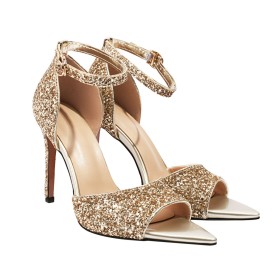 Sexy Brillante Sandales Bride Cheville Talon Aiguille Bout Pointu D Été Chaussure De Soirée Peep Toes Moderne A Talon 10 cm