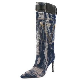 Mid Calf Boot Fashion Embroidered Stilettos Color Block 9 cm High Heel