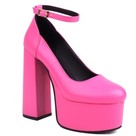 Business Casual Dressy Shoes Patent Leather Chunky Heel High Heel Elegant Belt Buckle Round Toe Block Heels Pumps