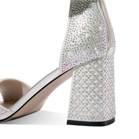 Peeptoe Gesp Formele Luxe Met Enkelbandje 7 cm Heels Glitter Met Steentjes Vierkante Neus Mode Parel Sandaaltjes Mooie Bruidsschoenen Sparkle Blokhak