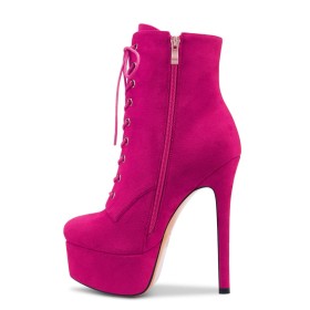 Habillé Talon Aiguille Fourrées Fermeture Éclair Femme Bottine À Lacets Classique Vintage Talons Hauts Suede Cuir