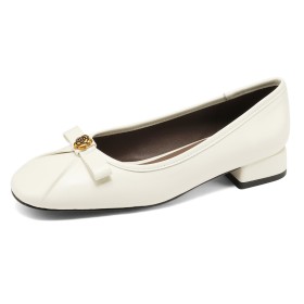 Scarpe Classici Mocassino Pelle Bianche Tacchi Largo Tacchi Basso 3 cm