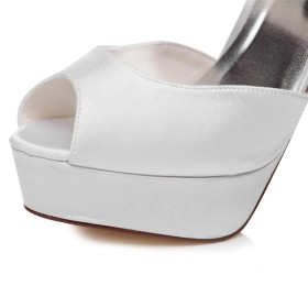 Sandaletten Damen Mit 13 cm High Heel Stiletto Elegante Satin Peeptoe Abendschuhe Brautschuhe Plateau Weiß