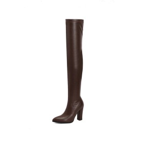 Sexy Classic 10 cm High Heels Block Heels Sock Boots Faux Leather Tall Boots Fur Lined Over The Knee Boots Chunky Heel Fall