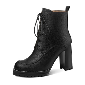 Dress Shoes Classic Block Heel Full Grain Booties 9 cm High Heeled Combat Business Casual Fur Lined Platform