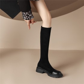 Schlupfschuh Comfort Kniehohe Wildleder Sock Flache Stiefel Leder Mode Gefütterte