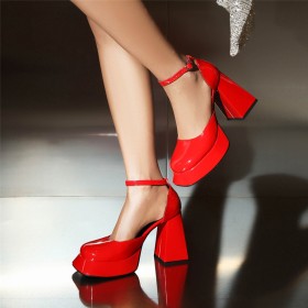 Platform With Ankle Strap Pumps High Heel Summer Square Toe Business Casual Shoes Chunky Heel Block Heels