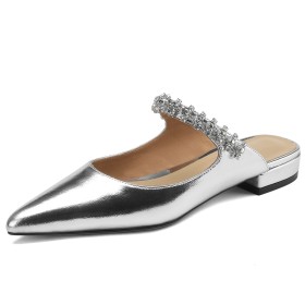 Womens Shoes Silver Metallic With Ankle Strap Slipper Elegant Natural Leather Comfortable