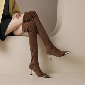 Pointed Toe Mid Heels Stiletto Thigh High Boot Sock Tall Boot Going Out Shoes