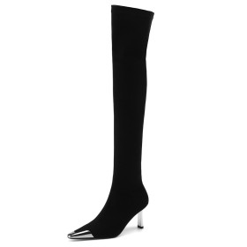 Stiletto Mit Absatz Moderne Stretch Hohe Stiefel Sock Schwarze 7 cm Mittlerer Absatz Overknees Spitz
