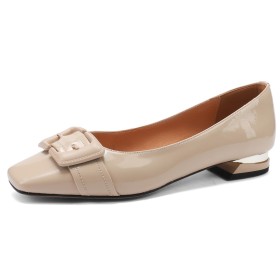 Loafers Talon Carré Classique Vernis Confort Bout Carré Petit Talon Epais Belle Chaussures Femme