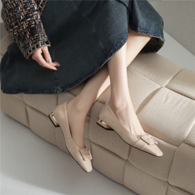 Block Heel Elegant Classic Loafers Chunky Heel Comfort Square Toe Leather Patent Leather Low Heel