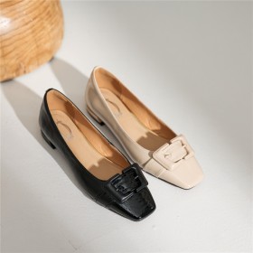 Block Heel Elegant Classic Loafers Chunky Heel Comfort Square Toe Leather Patent Leather Low Heel