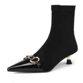 Leather Sock Suede Stilettos Elegant Ankle Boots For Women Modern Faux Leather Low Heels Patent Leather