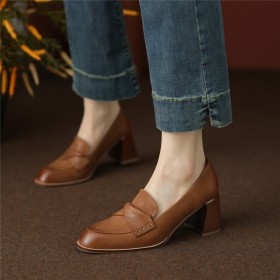 A Talon Mi Haut Loafers Talon Carré Vintage Slip On Degrade De Couleur Élégant Talons Epais Chaussures Pour Femme