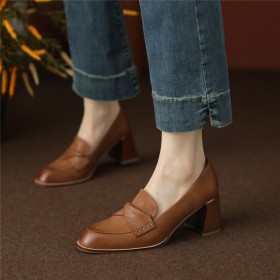 Klassisch Retro Elegante Loafers Blockabsatz 7 cm Mittlerer Absatz Leder Nubuk Geschlossene Zehe Schuhe Damen