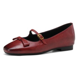 Pelle Business Casual Comode Cinturino Alla Caviglia Scarpe Rosse Eleganti Punta Tonda