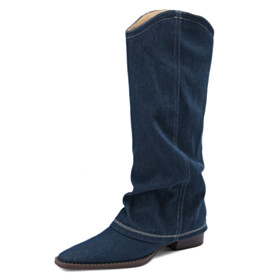 Moderne Flach Vintage Comfort Boots Damen Cowboystiefel Spitz Halbhohe Stiefel