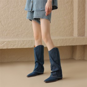 Moderne Flach Vintage Comfort Boots Damen Cowboystiefel Spitz Halbhohe Stiefel