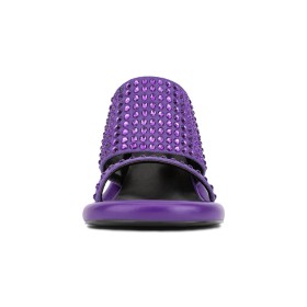 Sequin Mid Heels Sparkly Stilettos Peep Toe With Rhinestones Sandals Purple