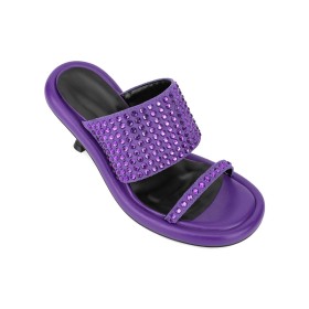 Sequin Mid Heels Sparkly Stilettos Peep Toe With Rhinestones Sandals Purple