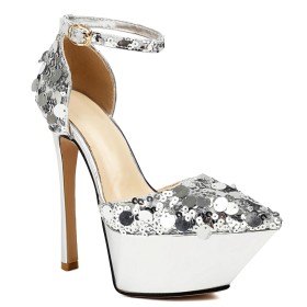 Modern Stilettos Sandals For Women Evening Shoes 6 inch High Heel Ankle Strap Sequin Sparkly