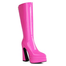 Classic 6 inch High Heel Platform Patent Block Heels Tall Boot Going Out Footwear Knee High Boots For Women Chunky Heel