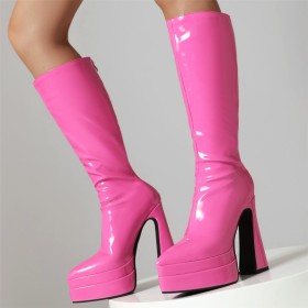 Classic 6 inch High Heel Platform Patent Block Heels Tall Boot Going Out Footwear Knee High Boots For Women Chunky Heel