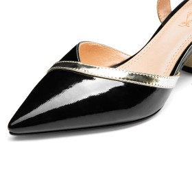 Chunky Heel Fashion Pointed Toe Block Heels Crystal Sandals Mid Heels Black Ankle Strap Elegant