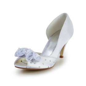 Bowknot Peep Toe White Rhinestones 6 cm Heel Pumps Stilettos Wedding Shoes For Bridal Dress Shoes