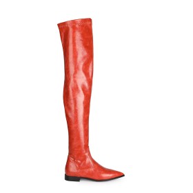 Botte Cuissarde Classique Plate Rouge Habillé Bottes Haute Stretch En Relief