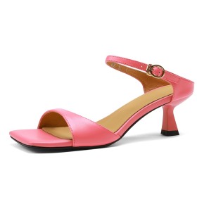 Low Heels Ankle Strap Fuchsia Stiletto Heels Sandals For Women Open Toe Classic Natural Leather