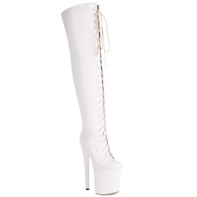 Round Toe Modern Faux Leather Tall Boots Metallic Over Knee Boots Patent Leather Sparkly 8 inch High Heeled Platform